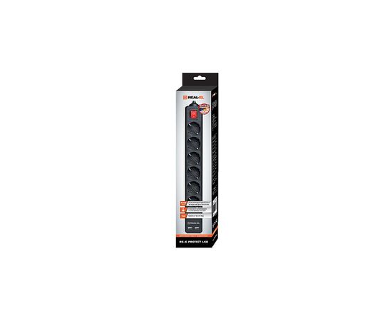 Сетевой фильтр питания REAL-EL REAL-EL RS-6 PROTECT USB, 5m, black (EL122300018), изображение 2 Сетевой фильтр питания REAL-EL REAL-EL RS-6 PROTECT USB, 5m, black (EL122300018), изображение 2