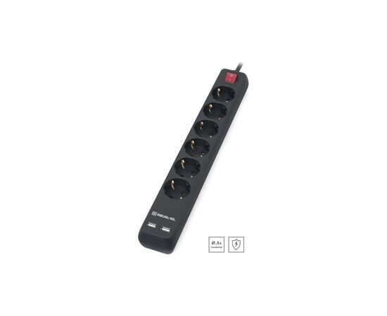 Сетевой фильтр питания REAL-EL REAL-EL RS-6 PROTECT USB, 5m, black (EL122300018), изображение 7 Сетевой фильтр питания REAL-EL REAL-EL RS-6 PROTECT USB, 5m, black (EL122300018), изображение 7