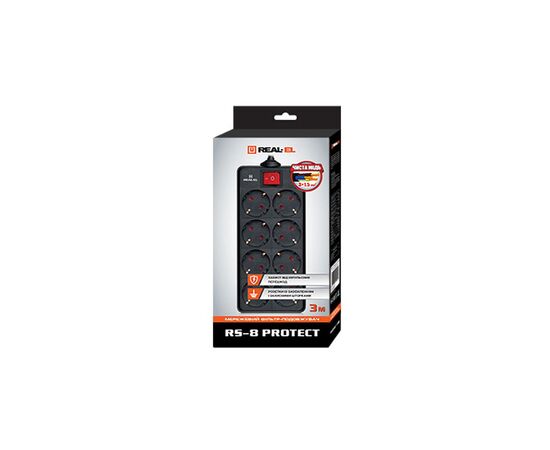 Сетевой фильтр питания REAL-EL REAL-EL RS-8 PROTECT, 1.8m, black (EL122300021), изображение 2 Сетевой фильтр питания REAL-EL REAL-EL RS-8 PROTECT, 1.8m, black (EL122300021), изображение 2