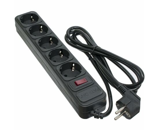 Сетевой фильтр питания Patron 1.8 m3*1mm2 (SP-1052) 5 розеток BLACK (EXT-PN-SP-1052)