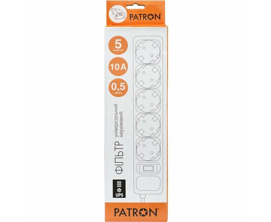 Сетевой фильтр питания Patron 0.5 m3*1mm2 (SP-1052U) 5 розеток BLACK (EXT-PN-SP-1052U), изображение 2 Сетевой фильтр питания Patron 0.5 m3*1mm2 (SP-1052U) 5 розеток BLACK (EXT-PN-SP-1052U), изображение 2