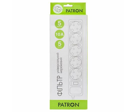 Сетевой фильтр питания Patron 5.0 m3*1mm2 (SP-1055) 5 розеток BLACK (EXT-PN-SP-1055), изображение 2 Сетевой фильтр питания Patron 5.0 m3*1mm2 (SP-1055) 5 розеток BLACK (EXT-PN-SP-1055), изображение 2