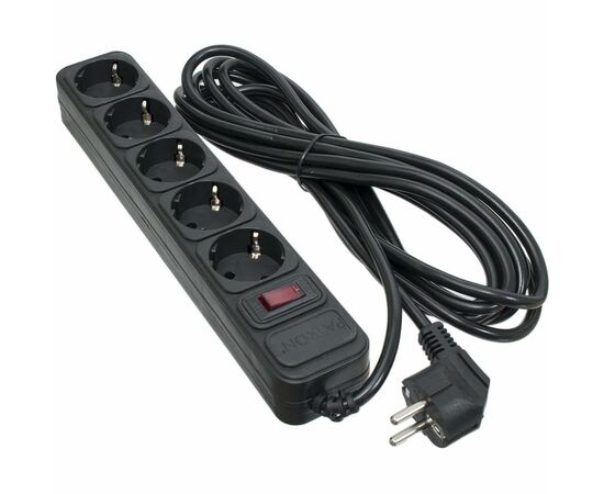 Сетевой фильтр питания Patron 5.0 m3*1mm2 (SP-1055) 5 розеток BLACK (EXT-PN-SP-1055)