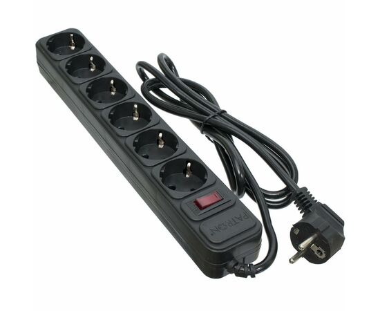 Сетевой фильтр питания Patron 1.8 m3*1mm2 (SP-1062) 6 розеток BLACK (EXT-PN-SP-1062)
