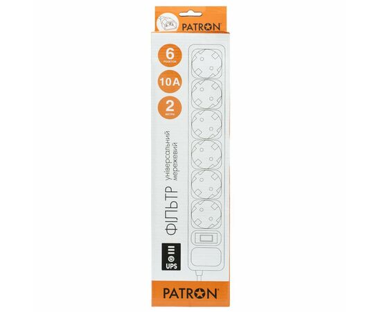 Мережевий фільтр живлення Patron 2 m3*1mm2 (SP-1065U) 6 розеток BLACK (EXT-PN-SP-1065U), зображення 2 Мережевий фільтр живлення Patron 2 m3*1mm2 (SP-1065U) 6 розеток BLACK (EXT-PN-SP-1065U), зображення 2