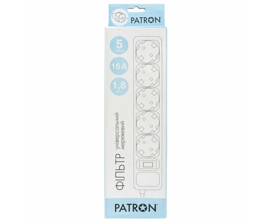 Сетевой фильтр питания Patron 1.8 m3*1.5mm2 (SP-1652) 5 розеток BLACK (EXT-PN-SP-1652), изображение 2 Сетевой фильтр питания Patron 1.8 m3*1.5mm2 (SP-1652) 5 розеток BLACK (EXT-PN-SP-1652), изображение 2