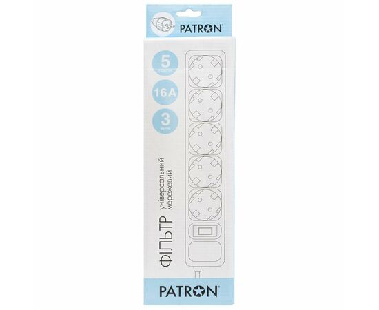 Сетевой фильтр питания Patron 3.0 m3*1.5mm2 (SP-1653) 5 розеток BLACK (EXT-PN-SP-1653), изображение 2 Сетевой фильтр питания Patron 3.0 m3*1.5mm2 (SP-1653) 5 розеток BLACK (EXT-PN-SP-1653), изображение 2