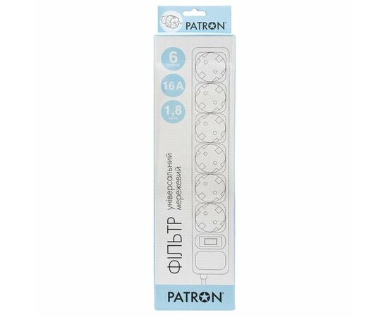 Сетевой фильтр питания Patron 1.8 m3*1.5mm2 (SP-1662) 6 розеток BLACK (EXT-PN-SP-1662), изображение 2 Сетевой фильтр питания Patron 1.8 m3*1.5mm2 (SP-1662) 6 розеток BLACK (EXT-PN-SP-1662), изображение 2