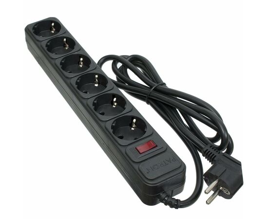 Мережевий фільтр живлення Patron 1.8 m3*1.5mm2 (SP-1662) 6 розеток BLACK (EXT-PN-SP-1662)