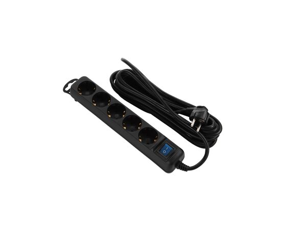 Сетевой удлинитель 2E 5XSchuko з вимикачем, 5м, black (2E-U05ES15M5BK)