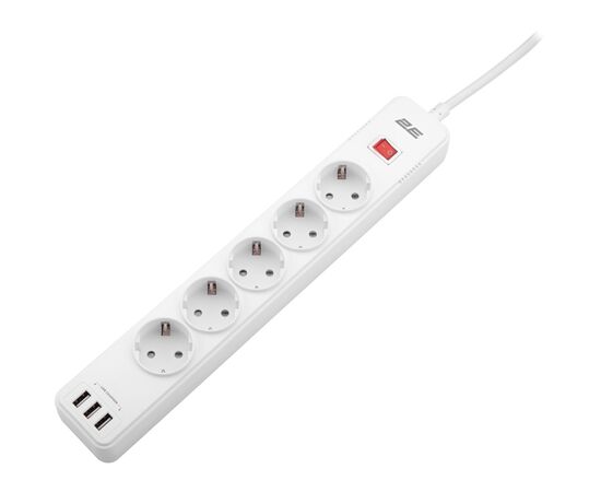 Сетевой фильтр питания 2E 5XSchuko, 3G*1.5мм, 3*USB-A, 2м, white (2E-SP515M2USBWH), изображение 3 Сетевой фильтр питания 2E 5XSchuko, 3G*1.5мм, 3*USB-A, 2м, white (2E-SP515M2USBWH), изображение 3