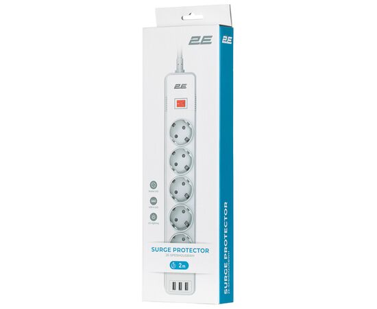 Сетевой фильтр питания 2E 5XSchuko, 3G*1.5мм, 3*USB-A, 2м, white (2E-SP515M2USBWH), изображение 6 Сетевой фильтр питания 2E 5XSchuko, 3G*1.5мм, 3*USB-A, 2м, white (2E-SP515M2USBWH), изображение 6
