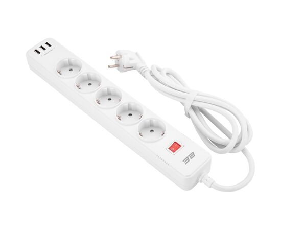 Мережевий фільтр живлення 2E 5XSchuko, 3G*1.5мм, 3*USB-A, 2м, white (2E-SP515M2USBWH)
