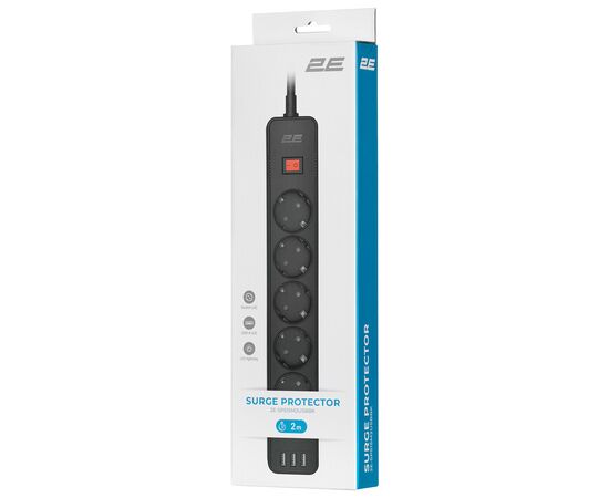 Сетевой фильтр питания 2E 5XSchuko, 3G*1.5мм, 3*USB-A, 2м, black (2E-SP515M2USBBK), изображение 6 Сетевой фильтр питания 2E 5XSchuko, 3G*1.5мм, 3*USB-A, 2м, black (2E-SP515M2USBBK), изображение 6
