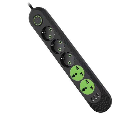 Сетевой фильтр питания Voltronic F02U, 3роз EU + 2роз Universal, 3*USB Black (F02U-Black)