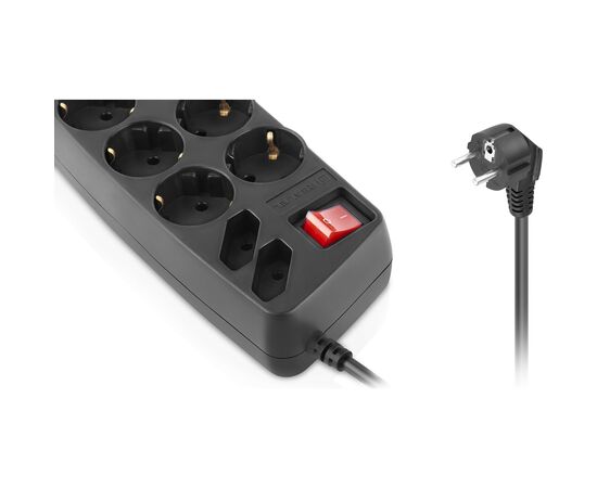 Сетевой фильтр питания REAL-EL REAL-EL RS-10 Protect, 1.8m, black (EL122300038), изображение 3 Сетевой фильтр питания REAL-EL REAL-EL RS-10 Protect, 1.8m, black (EL122300038), изображение 3