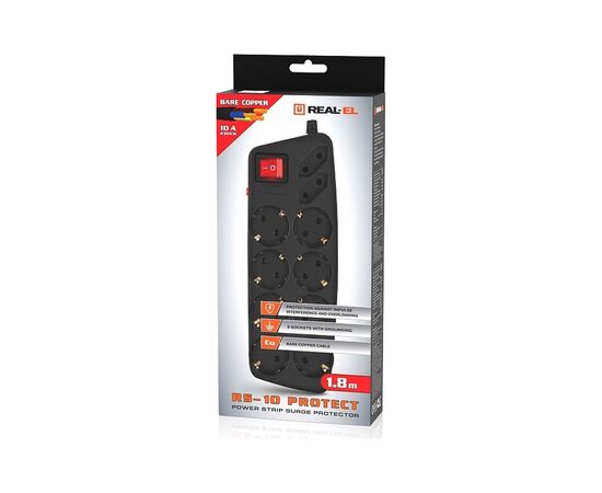 Сетевой фильтр питания REAL-EL REAL-EL RS-10 Protect, 1.8m, black (EL122300038), изображение 8 Сетевой фильтр питания REAL-EL REAL-EL RS-10 Protect, 1.8m, black (EL122300038), изображение 8
