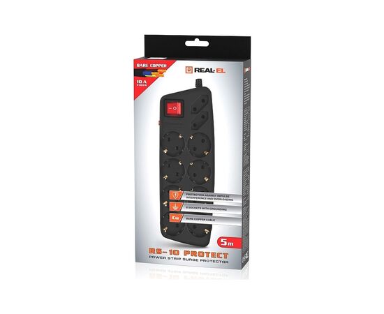 Сетевой фильтр питания REAL-EL REAL-EL RS-10 Protect, 5m, black (EL122300040), изображение 8 Сетевой фильтр питания REAL-EL REAL-EL RS-10 Protect, 5m, black (EL122300040), изображение 8