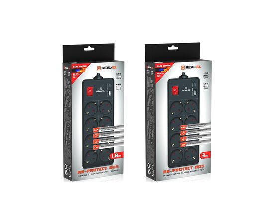 Сетевой удлинитель REAL-EL RS-PROTECT 805 3m, black (EL122300043), изображение 10 Сетевой удлинитель REAL-EL RS-PROTECT 805 3m, black (EL122300043), изображение 10