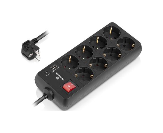 Сетевой удлинитель REAL-EL RS-PROTECT 805 3m, black (EL122300043), изображение 2 Сетевой удлинитель REAL-EL RS-PROTECT 805 3m, black (EL122300043), изображение 2