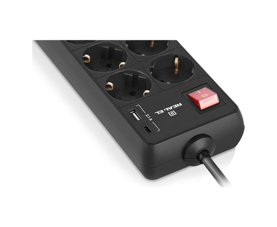 Сетевой удлинитель REAL-EL RS-PROTECT 805 3m, black (EL122300043), изображение 3 Сетевой удлинитель REAL-EL RS-PROTECT 805 3m, black (EL122300043), изображение 3