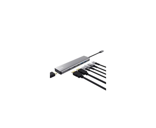 Концентратор Trust USB-C 7-in1 2xUSB-А 3.2/2xUSB-С/2xHDMI/DP aluminiu 0.16m grey (25661_TRUST), изображение 2 Концентратор Trust USB-C 7-in1 2xUSB-А 3.2/2xUSB-С/2xHDMI/DP aluminiu 0.16m grey (25661_TRUST), изображение 2