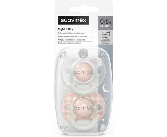 Пустышка Suavinex фізіологочна, 2 шт. 0-6 місяців, нічна/кролик (308214), изображение 5