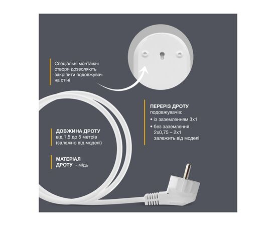 Сетевой удлинитель Electrum C-ES-1812 5.0 m, 3 роз, white (C-ES-1812), изображение 6 Сетевой удлинитель Electrum C-ES-1812 5.0 m, 3 роз, white (C-ES-1812), изображение 6