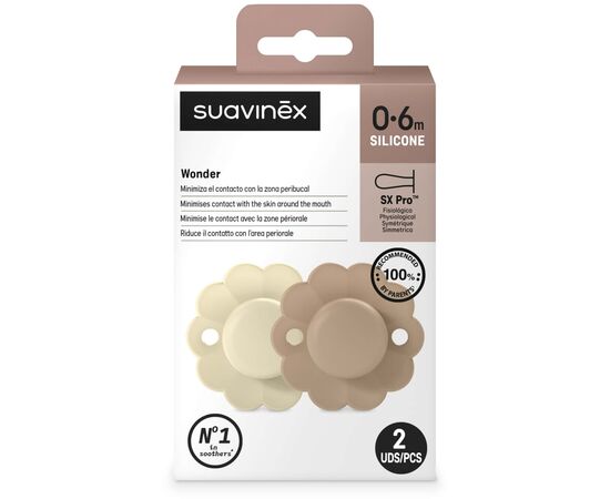 Пустышка Suavinex Wonder фізіологічна 2 шт, 0-6 місяців, світло-бежева та бежева (308404), изображение 6 Пустышка Suavinex Wonder фізіологічна 2 шт, 0-6 місяців, світло-бежева та бежева (308404), изображение 6