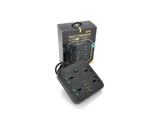 Сетевой фильтр питания Voltronic TВ-Т18, 4роз, 2*USB+PD Black (OS-Т18-Black), изображение 2 Сетевой фильтр питания Voltronic TВ-Т18, 4роз, 2*USB+PD Black (OS-Т18-Black), изображение 2