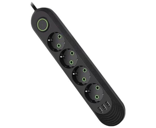 Мережевий фільтр живлення Voltronic F04U, 4роз EU, 3*USB Black (F04U-Black)