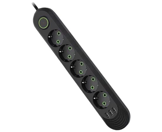 Мережевий фільтр живлення Voltronic F05U, 5роз EU, 3*USB Black (F05U-Black)