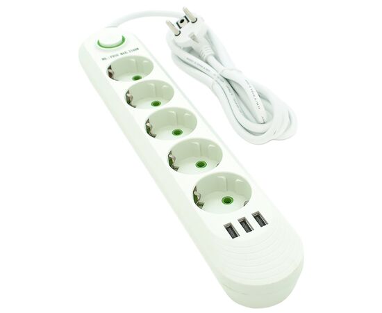 Сетевой фильтр питания Voltronic F05U, 5роз EU, 3*USB White (F05U-White)