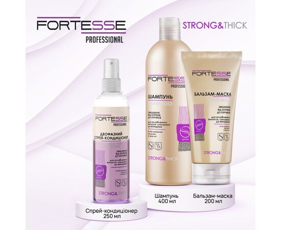 Шампунь Fortesse Professional Strong & Thick Укрепляющий Для ослабленных волос, склонных к выпадению 400 мл (4823115501561), изображение 7 Шампунь Fortesse Professional Strong & Thick Укрепляющий Для ослабленных волос, склонных к выпадению 400 мл (4823115501561), изображение 7