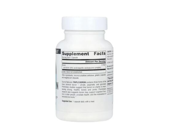 Минералы Source Naturals Бор тройной, 3 мг, Triple Boron, 100 капсул (SNS-01913), изображение 2 Минералы Source Naturals Бор тройной, 3 мг, Triple Boron, 100 капсул (SNS-01913), изображение 2