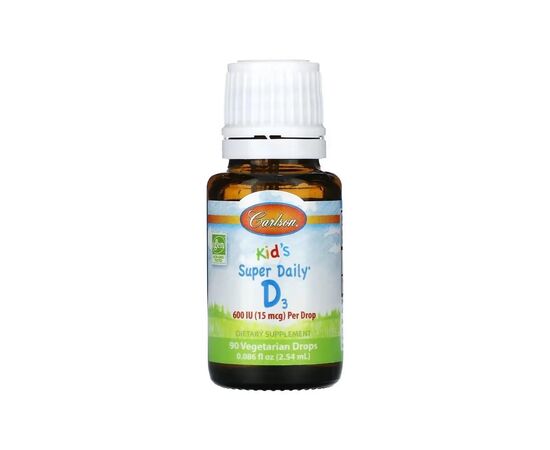 Витаминно-минеральный комплекс Carlson Витамин D3 для Детей в Каплях, 600 МЕ, Kid''s Super Daily D3, 2.54 мл (CAR-12610), изображение 3 Витаминно-минеральный комплекс Carlson Витамин D3 для Детей в Каплях, 600 МЕ, Kid''s Super Daily D3, 2.54 мл (CAR-12610), изображение 3