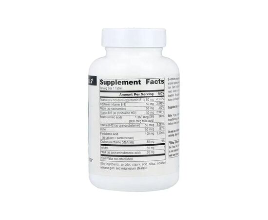 Витаминно-минеральный комплекс Source Naturals Комплекс витаминов B, 50 мг, B-50 Complex, 100 таблеток (SNS-00421), изображение 2