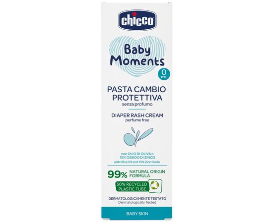 Детский крем Chicco Baby Moments від попрілостей з цинком під підгузок, 100 мл (12114.00), изображение 2