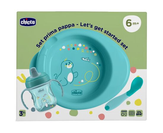 Набор детской посуды Chicco Set Prima Pappa 6м+ Блакитний (16200.25), изображение 7 Набор детской посуды Chicco Set Prima Pappa 6м+ Блакитний (16200.25), изображение 7