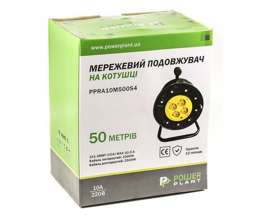 Сетевой удлинитель PowerPlant на катушке 50 м, 4 розетки (JY-2002/50) (PPRA10M500S4), изображение 4