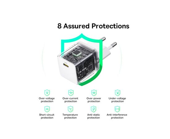 Зарядний пристрій Baseus Palm Fast Charger 1C 30W + Cable 1.0m Type-C 60W white (P10111605213-01), зображення 7 Зарядний пристрій Baseus Palm Fast Charger 1C 30W + Cable 1.0m Type-C 60W white (P10111605213-01), зображення 7