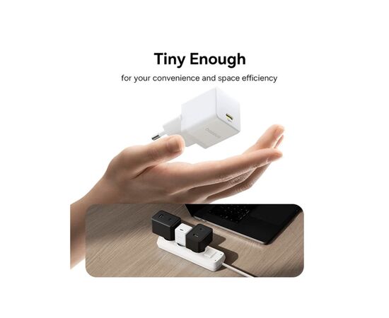 Зарядний пристрій Baseus Palm Fast Charger 1C 30W + Cable 1.0m Type-C 60W white (P10111605213-01), зображення 8 Зарядний пристрій Baseus Palm Fast Charger 1C 30W + Cable 1.0m Type-C 60W white (P10111605213-01), зображення 8