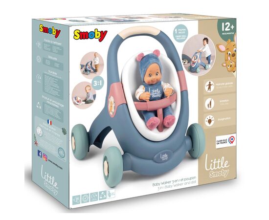 Коляска для кукол Smoby Little для прогулок 3в1, с пупсом, синий (140308), изображение 3 Коляска для кукол Smoby Little для прогулок 3в1, с пупсом, синий (140308), изображение 3