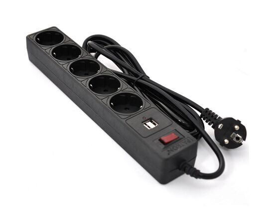 Мережевий фільтр живлення Patron 3m (SP-53) + 2 USB 2.0, 2.1A , 5 роз. BLACK (EXT-PN-SP-53-USB)