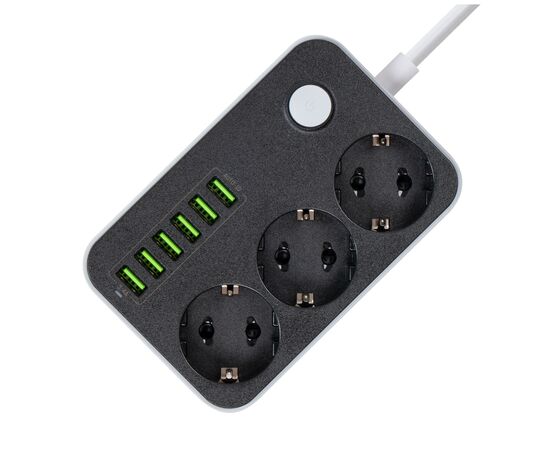 Сетевой фильтр питания ColorWay CW-CHЕ36B, 3 розетки/6USB Black 1.8M (CW-CHE36B), изображение 4 Сетевой фильтр питания ColorWay CW-CHЕ36B, 3 розетки/6USB Black 1.8M (CW-CHE36B), изображение 4