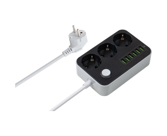 Мережевий фільтр живлення ColorWay CW-CHЕ36B, 3 розетки/6USB Black 1.8M (CW-CHE36B)