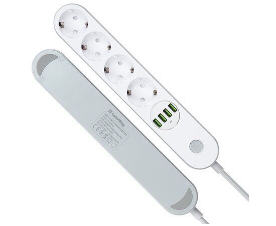 Сетевой фильтр питания ColorWay CW-CHE44W, 4 розетки/4USB White 2M (CW-CHE44W), изображение 4 Сетевой фильтр питания ColorWay CW-CHE44W, 4 розетки/4USB White 2M (CW-CHE44W), изображение 4