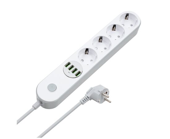 Мережевий фільтр живлення ColorWay CW-CHE44W, 4 розетки/4USB White 2M (CW-CHE44W)