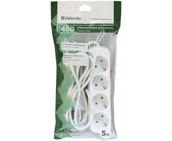 Сетевой удлинитель Defender E450 5.0 m 4 роз white (99227), изображение 4 Сетевой удлинитель Defender E450 5.0 m 4 роз white (99227), изображение 4