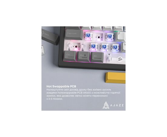 Клавіатура Ajazz AK650 Flying Fish Switch Black RGB USB/Wireless/Bluetooth UA Black (AK650-FF-BGY), зображення 10 Клавіатура Ajazz AK650 Flying Fish Switch Black RGB USB/Wireless/Bluetooth UA Black (AK650-FF-BGY), зображення 10
